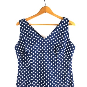 Blue and white polka dot Dress 1970&#39;s Vintage dress Sleeveless Day Dress Women&#39;s Size Large
