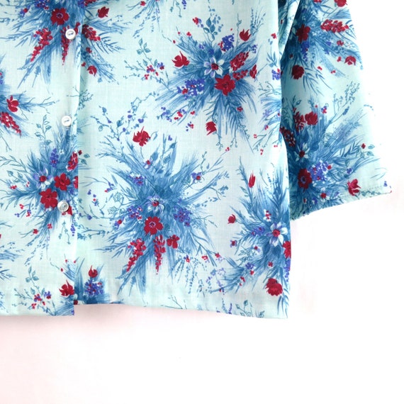 70s Floral Print Shirt Retro Blouse Vintage Blue … - image 3