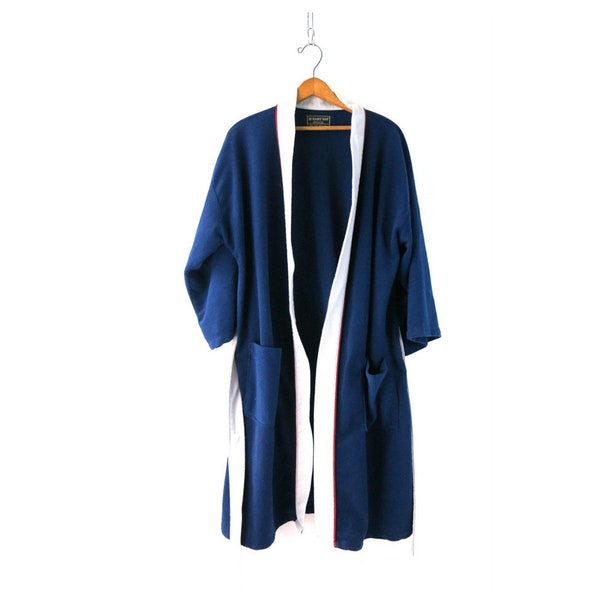 Men's Vintage Robe Blue Botany 500 Bathrobe Retro Unisex Robe with Pockets Men's Belted Lounge Coat Housecoat Size One Size