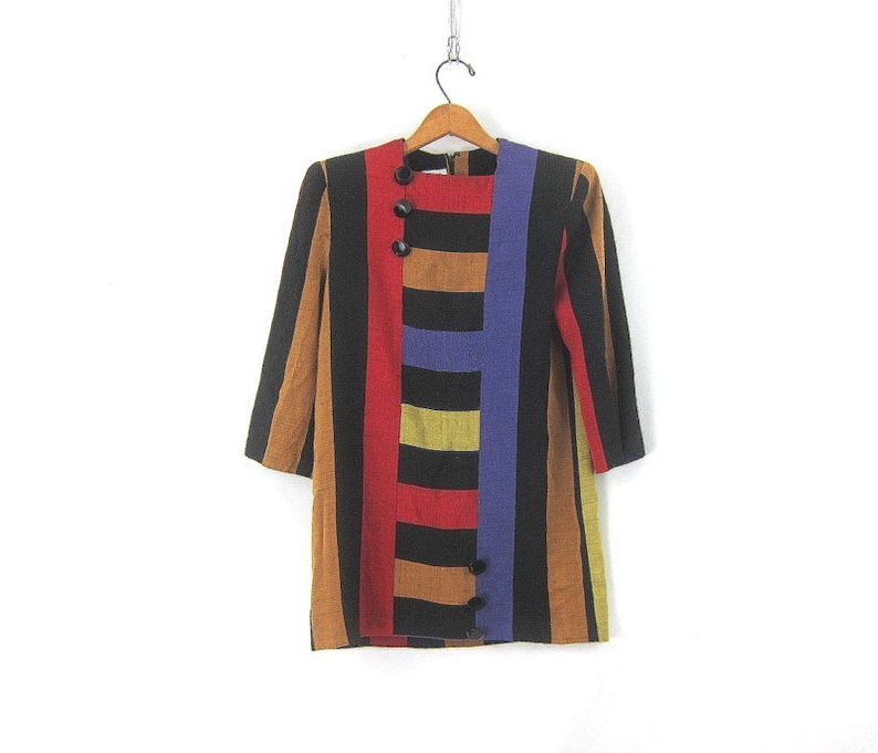 Striped Tunic Top Half Sleeve Shirt Boxy Color Block 90s Vintage Blouse Womens Size 8 Small Medium
