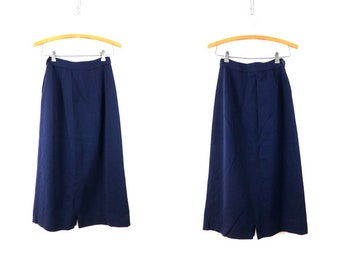 Long Dark Blue Skirt Gabardine Skirt Vintage High Waist Mid Century Modern Skirt Women's Size 23 Inch Waist XS XXS