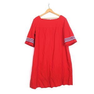 70s Patio House Dress Beach Muumuu Midi Red White & Blue Dress / Medium Large