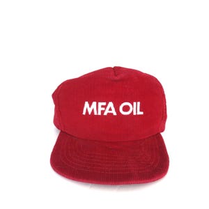 Vintage Trucker Hat Red Corduroy MFA OIL Snapback Hat Retro 80s Farmer Cap snap back Hat