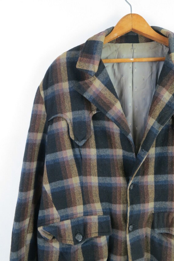 Wool Western Yoke Coat Vintage Blazer Jacket Brown & … Gem