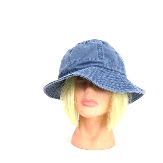 Blue Cotton Bucket Hat | Vintage Nissun Hat | Lar… - image 1