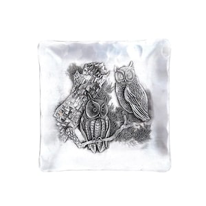 vintage Demarsh Forge Owl Tray / Small Aluminum Handmade Owl Dish Plate