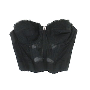 Black Lace Bustier Bra Burlesque Lingerie Lightly Padded Bra Top with Boning Corset 38B