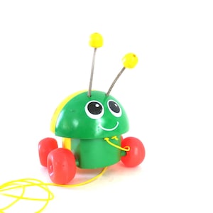 Fisher Price Plastic Ladybug Pull Toy | Vintage 1982 Toy