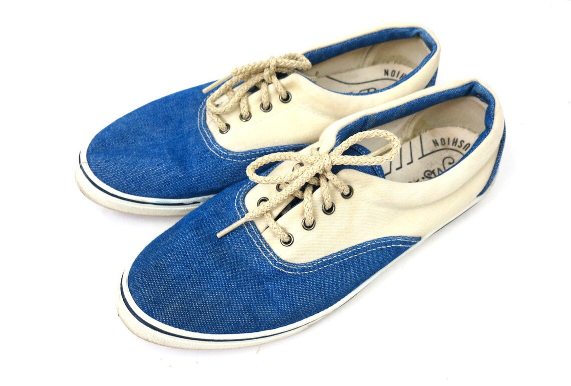 Vintage Denim Tennis Shoes 90s Preppy Sneakers Blue Jean Etsy