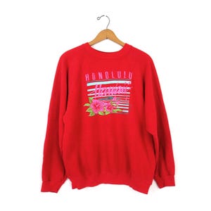 90s Red Honolulu Hawaii Sweatshirt | Vintage Hanes Raglan Sweatshirt | 1990s Souvenir Top | Size Large XL