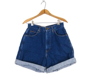 Short en jean taille haute vintage des années 90 Short en jean bleu foncé pour femme, taille 28