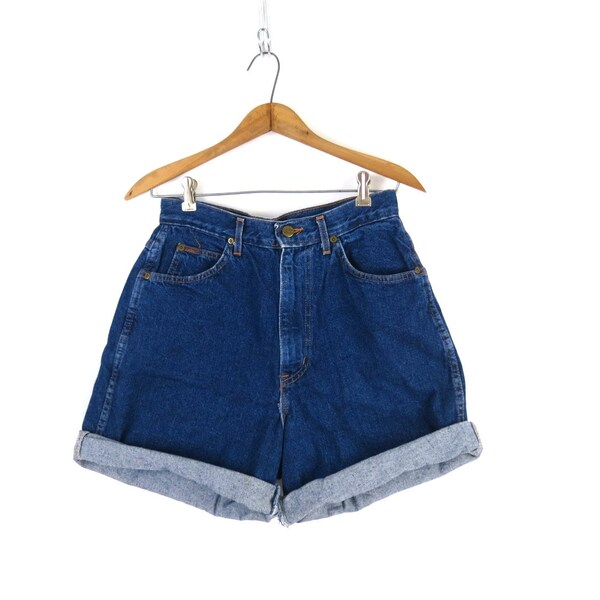 High Waist Jean Shorts Vintage 90s Dark Blue Denim Shorts Women's 28 Waist