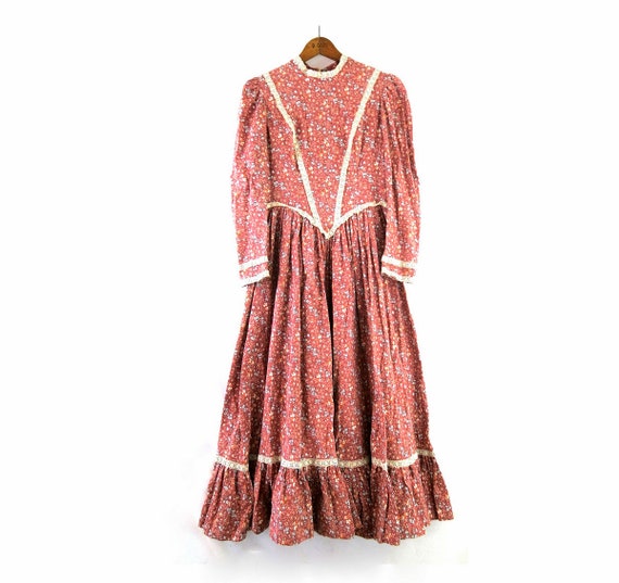 70s Floral Prairie Dress Vintage Handmade Boho Fo… - image 1