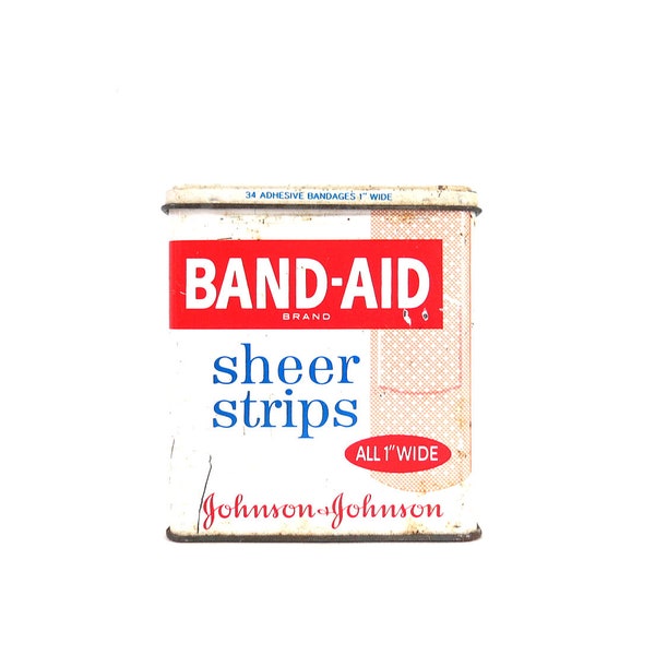 Vintage Band-Aid Tin Box Metal Organizer Case Bandaid Bathroom Decor Sheer Bandages Strips