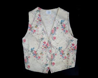 Floral Sweater Cottagecore Vest | Vintage Button Down Tank | 90s Sleeveless Cardigan Layering Top | Women's XL
