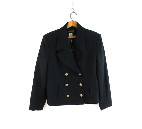 Black Wool Blazer Double Breasted Gold Buttons 00s Suit Jacket Preppy Sport Coat Military Style Dress Jacket Women s Size 14 Etsy