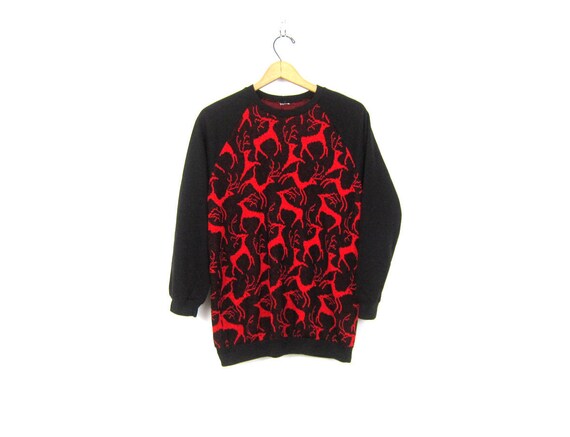 Red and Black deer Sweatshirt Raglan Sweater Retro
