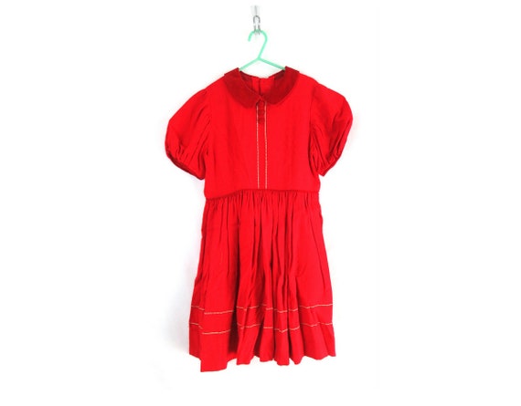 1950s Vintage Child's Dress Red Mid Century Kid's… - image 1