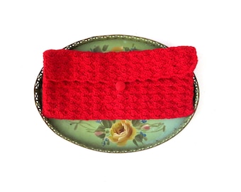 Small Red Handbag Clutch Purse | Vintage Crochet Pouch Purse Makeup Bag