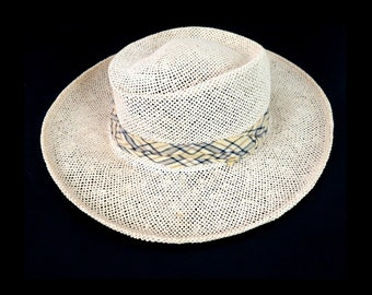 Vintage Straw Beach Hat | Wide Brim Sun Hat with Band | Unisex Summer Hat / maq