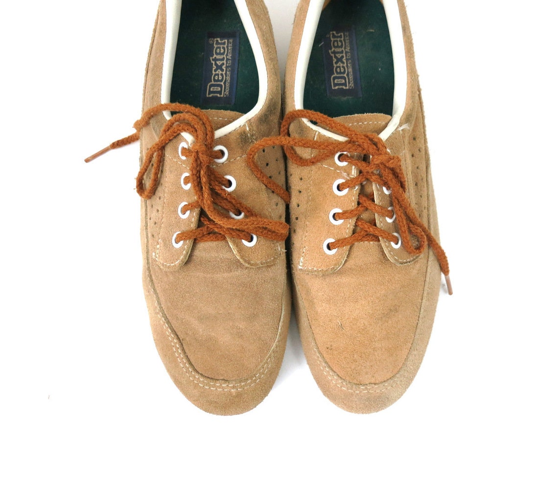 Vintage Dexter Bowling Shoes 70s 80s Tan Suede Leather Oxfords Etsy
