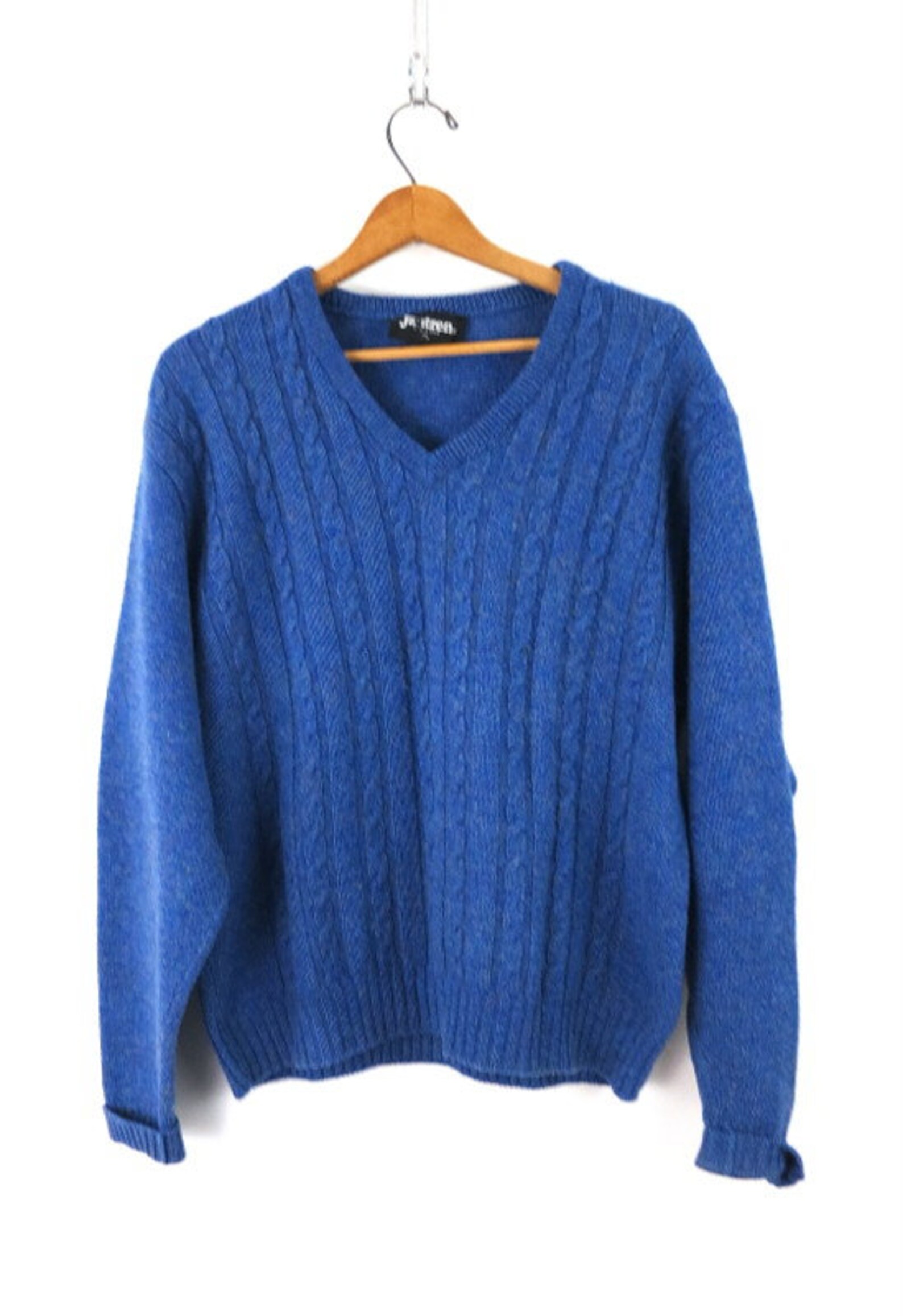 Vintage Jantzen Sweater Blue Canble Knit V-Neck sweater 80s | Etsy