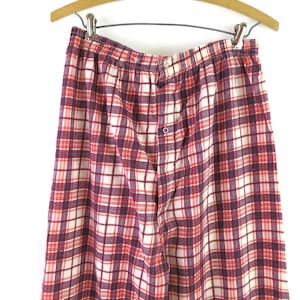 vintage 2 Piece Pajama set / men&#39;s shirt and pants pajamas / Red Plaid grandpa pjs retro lounge wear / Size Large
