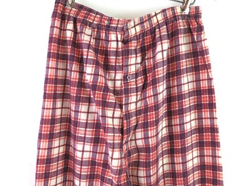 vintage 2 Piece Pajama set / men's shirt and pants pajamas / Red Plaid grandpa pjs retro lounge wear / Size Large