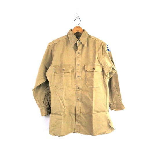Vintage Sanforized Paymaster Khaki Military Shirt Army Twill by 