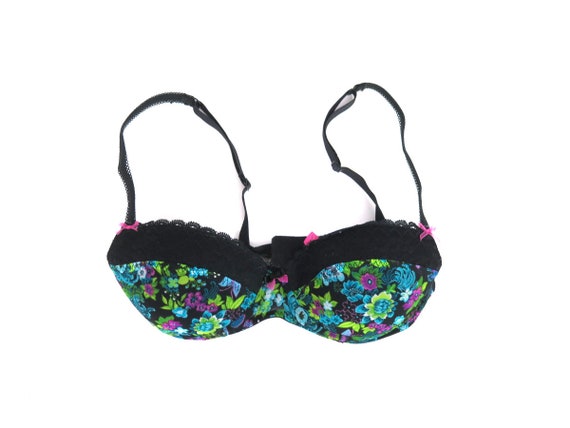 Black Betsey Johnson Bra Floral Lingerie Bra Top Tag Size 32B 