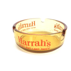Vintage Harrah&#39;s Casino Glass Ashtray Reno & Lake Tahoe Advertising Advertisement