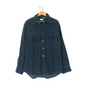 Dark Blue Corduroy LEVIS Shirt | Vintage Button Up Oxford | Button Down Cotton Boyfriend Shirt | Size XL