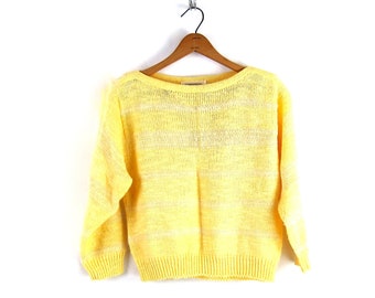 Cropped Yellow Sweater | Vintage 1980s Yellow Sweater | Women's Size Medium