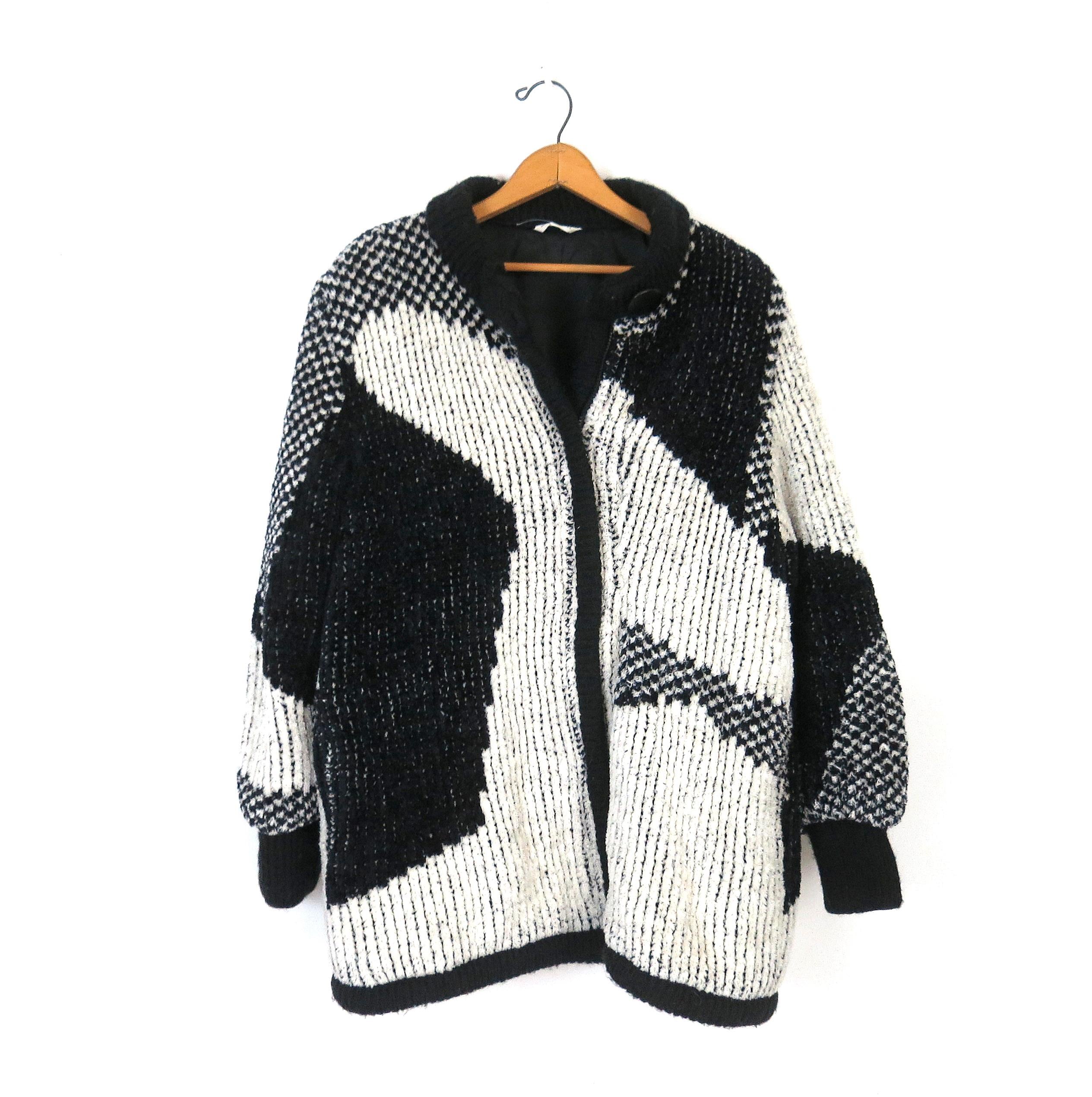 ジャケット・アウター vintage knit coat 80s Sweater Knit Coat Vintage Black & White Aurora