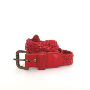 Braided Red Leather Belt Vintage 90s Preppy Belt Woven 