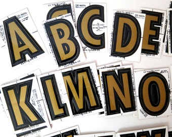 1 Vintage Letter Sticker Decal Black & Gold Dri-Mark Meyercord Sticker / Deadstock Alphabet Stickers A-Z