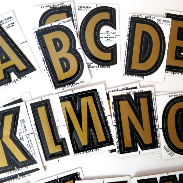 1 Vintage Letter Sticker Decal Black & Gold Dri-Mark Meyercord Sticker / Deadstock Alphabet Stickers A-Z