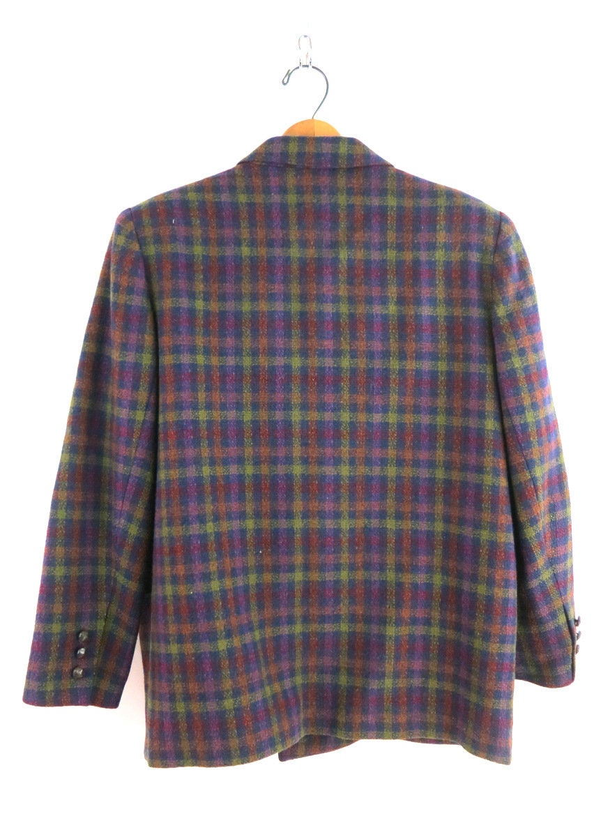 Vintage Plaid Wool Blazer, 90s Giorgio Sant Angelo Jacket, Size 14