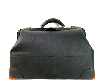 Antique Vintage Black Medical Leather Doctor's Bag | Vintage Leather Doctor Case / Size 18