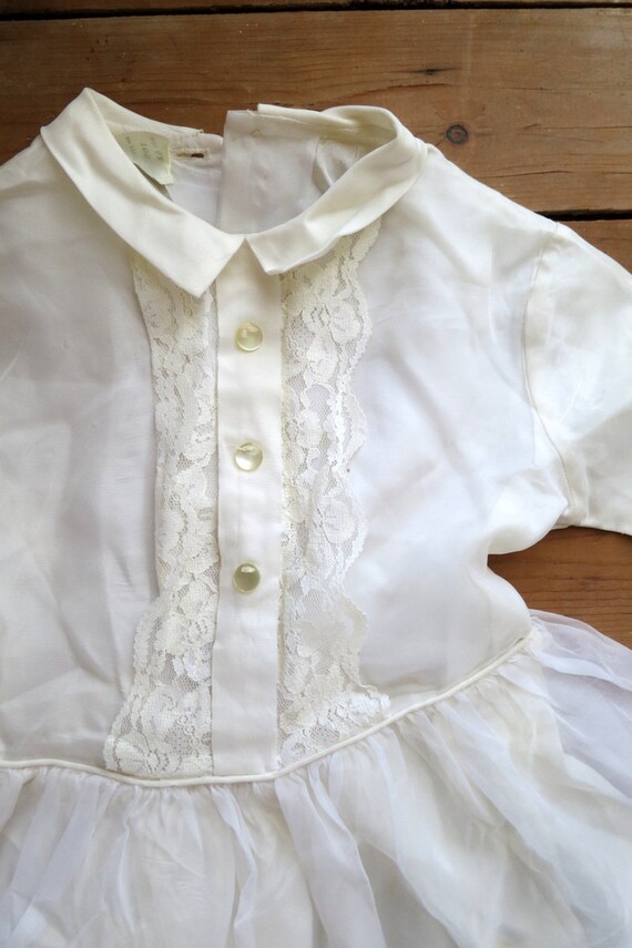 1950's Girl's White Christening Gown White Lace V… - image 6
