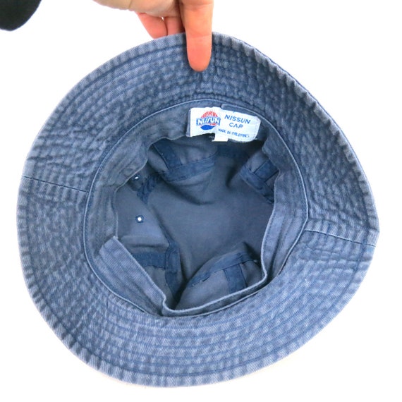 Blue Cotton Bucket Hat | Vintage Nissun Hat | Lar… - image 2