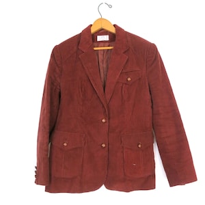 Brown Corduroy Blazer Jacket Vintage Fall Layering Suit Coat Women&#39;s Size Medium