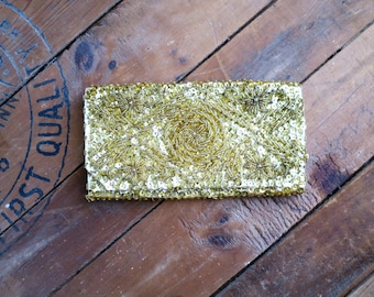 Gold Beaded Pocketbook Vintage Hollywood Glamour Clutch Bag Women's Flapper Hand Bag Make Up Bag