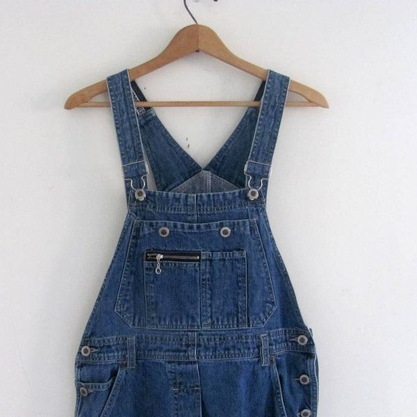 20% off SALE...90s Jean Bib Overalls // Dark Wash Carpenter Pants // Jeans. Bibs. Women's size M