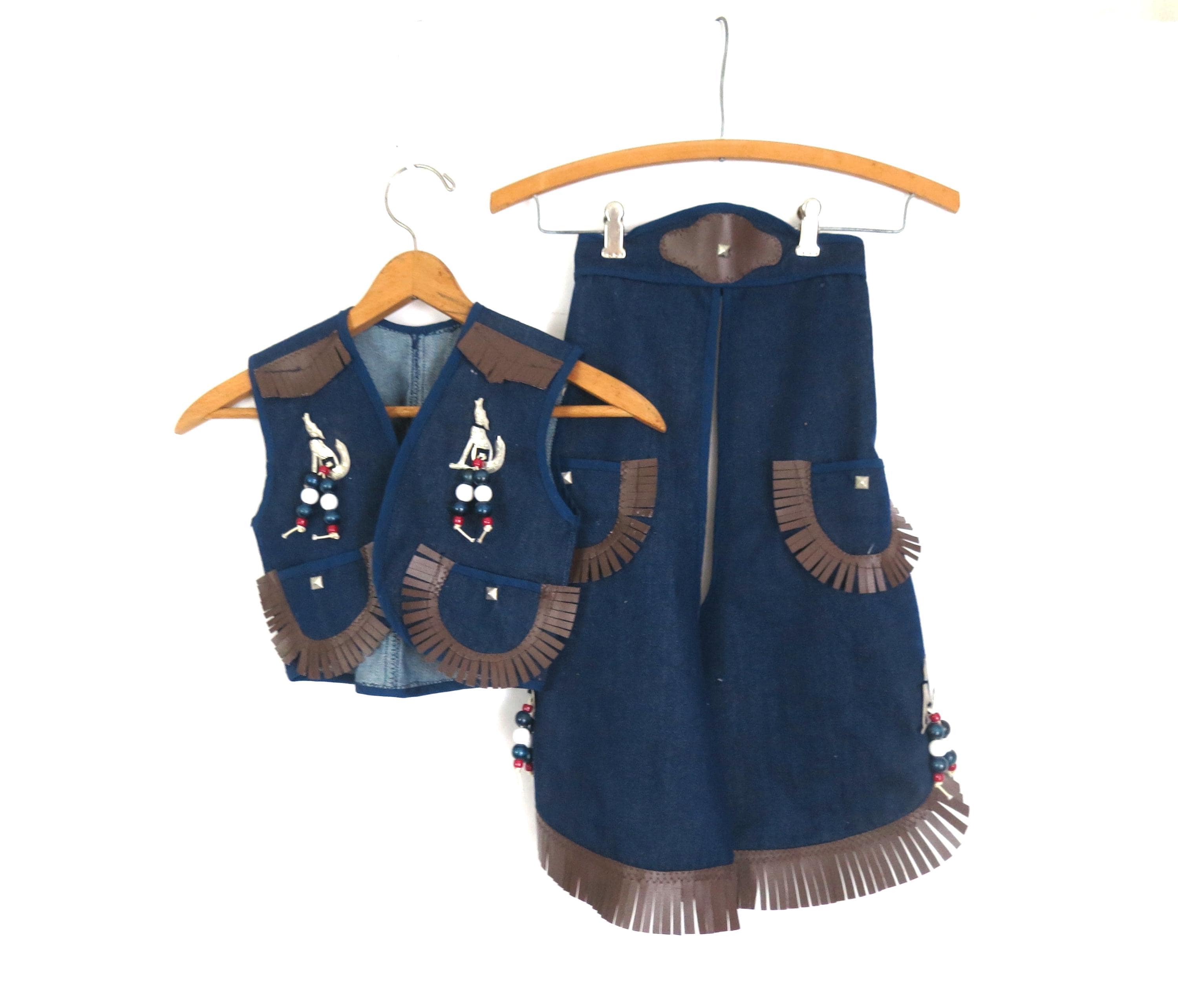 ヴィンテージ 子供用 デニム チャップス & ベスト カウボーイ 衣装