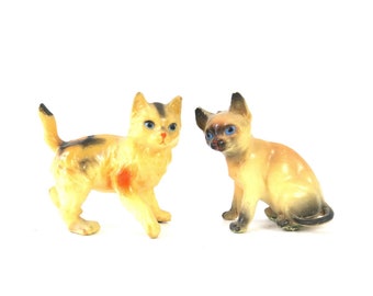 2 Vintage Tiny Cats | Small Cat Figurines for Shadowbox Display