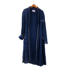 Vintage 1960s Bathrobe Styled by Standard | Blue Unisex Bath Robe with Pockets | Mid Century Belted Lounge Housecoat | One Size