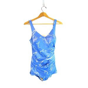 Vintage 1980s Swimsuit Blue Swimsuit Summer Suit Swimwear Pin Up One Piece Bathing Suit Size 14