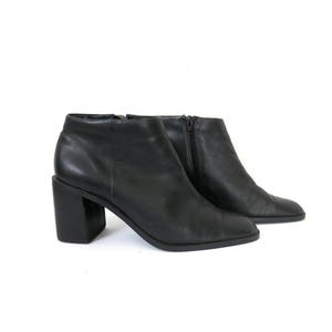 Vintage 90s Black Leather Boots Black Leather WESTIES Ankle Booties / Women&#39;s Size 9.5