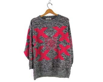 90s Graphic X Sweater 90s Geometric Sweater Pink & Gray Sweater Pullover Women's Size Medium